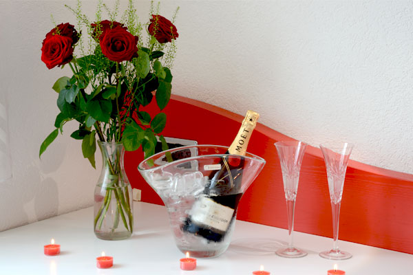 Bottle of wine with flowers at Hotel Vezia